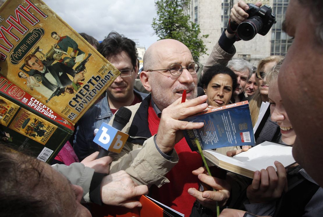Author Boris Akunin attends a protest in Moscow on May 13, 2012.