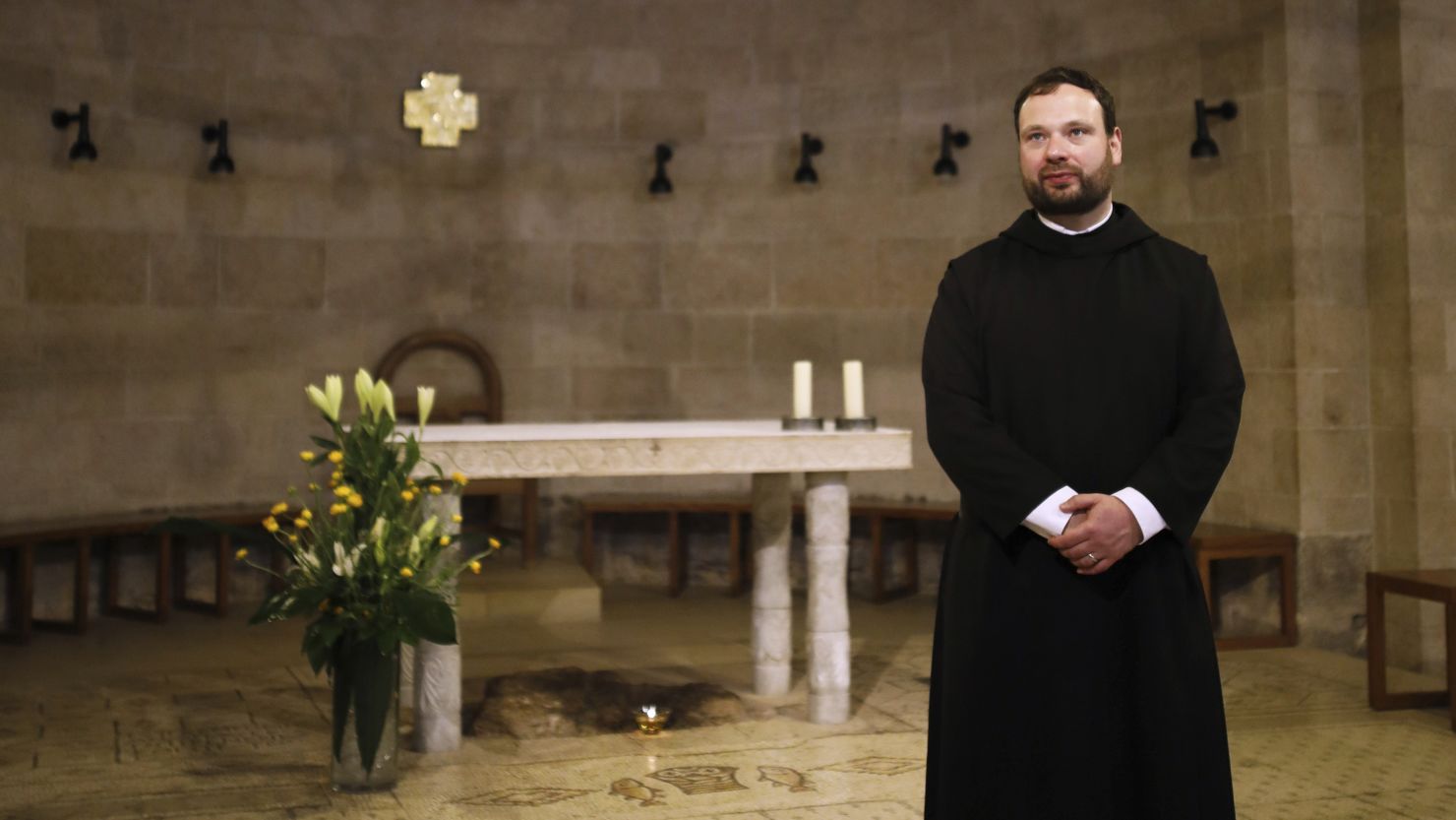 Father Nikodemus Schnabel is pictured in the Church of the Multiplication in Tabgha, Israel, in this file image from February 2017.
