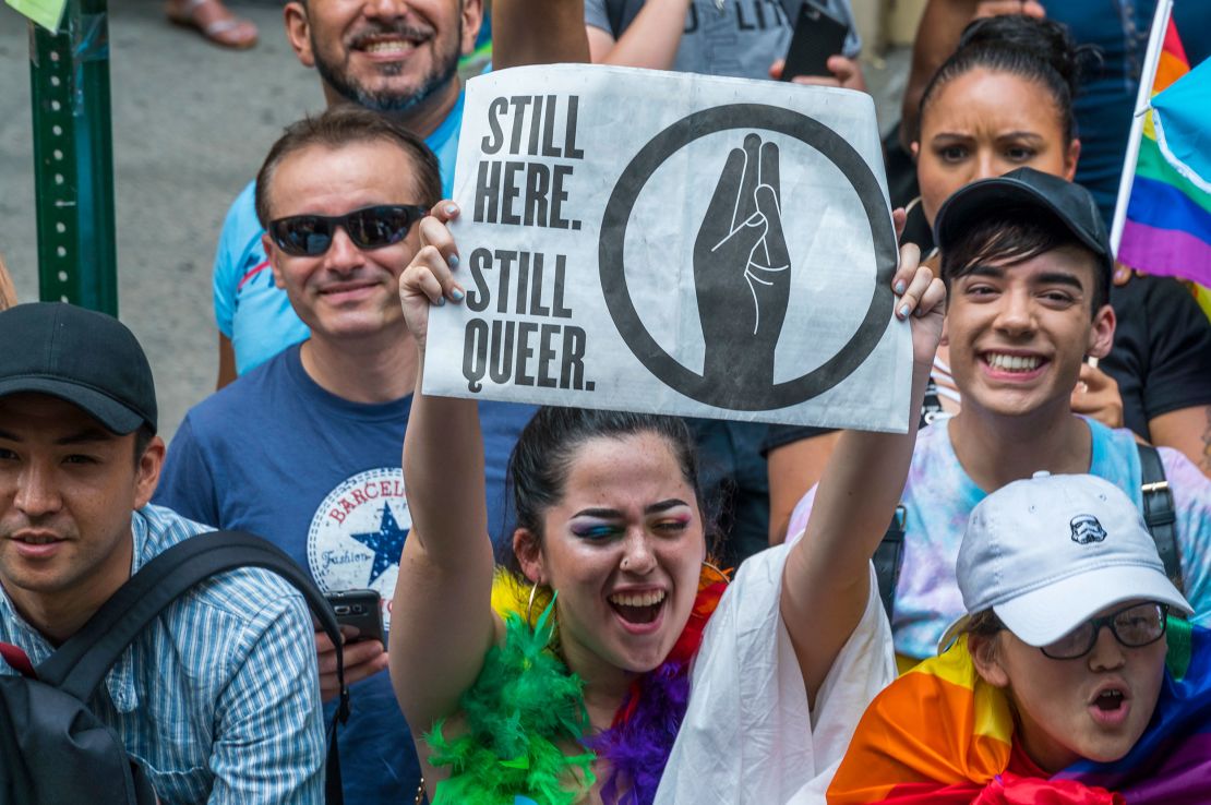 Enthusiastic spectators are seen on the sidelines of the NYC Pride march in 2017.