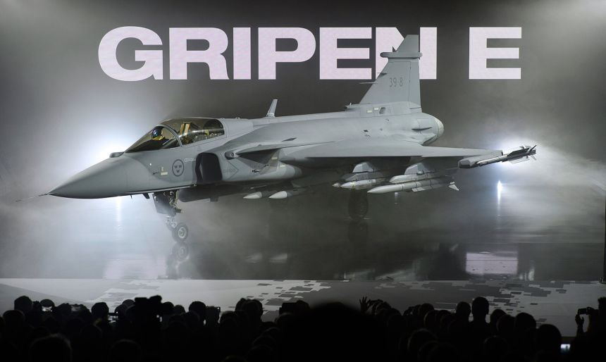 The new E version of the Swedish JAS 39 Gripen multi role fighter being rolled out at SAAB in Linkoping, Sweden, Wednesday, May 18, 2016.