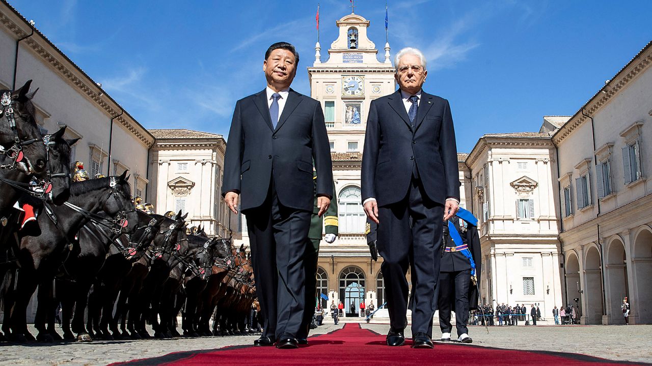 Italian President Sergio Mattarella and Chinese President Xi Jinping at the Quirinale presidential palace in Rome, Italy, on March 23, 2019 during Xi's two-day state visit to Italy.