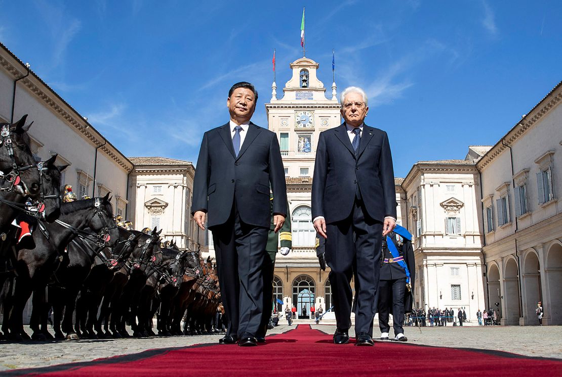 Italian President Sergio Mattarella and Chinese leader Xi Jinping at the Quirinale presidential palace in Rome, Italy, on March 23, 2019.