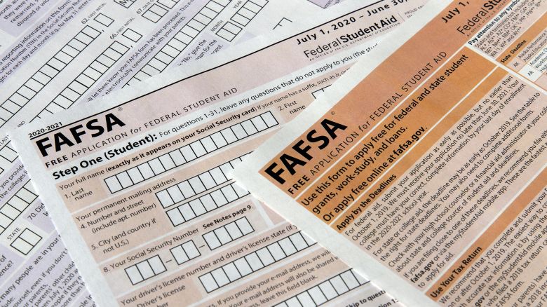 The Free Application for Federal Student Aid (FAFSA) form for financial aid for the time period July 1, 2020, to June 30, 2020, is photographed in Frederick, Md., on Oct. 28, 2019. (AP Photo/Jon Elswick)