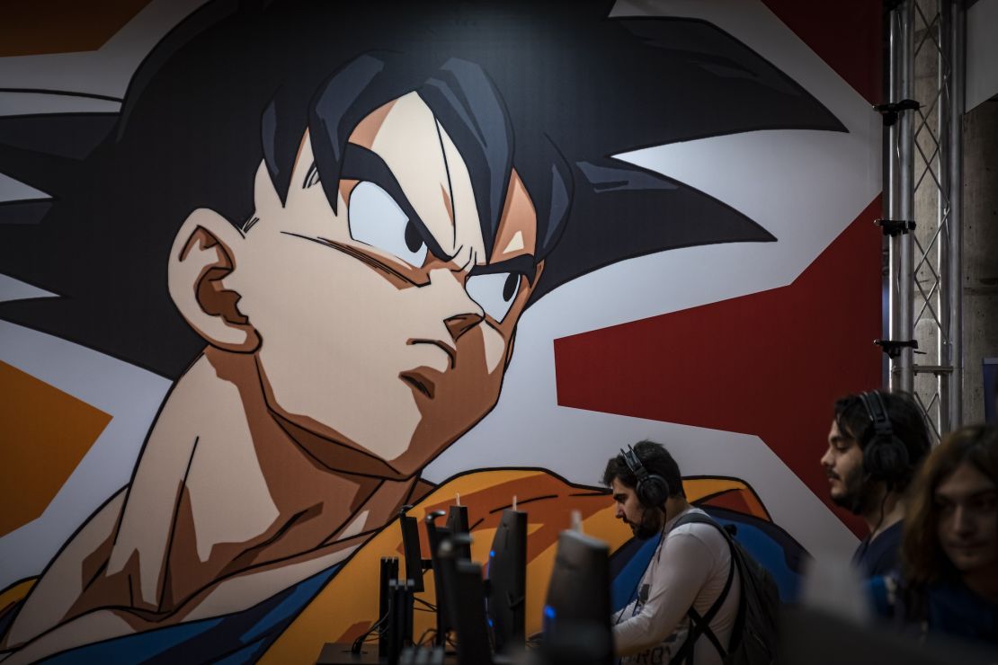 A Dragon Ball Z graphic seen at the NiceOne Barcelona Gaming & Digital Experiences Festival in 2019.