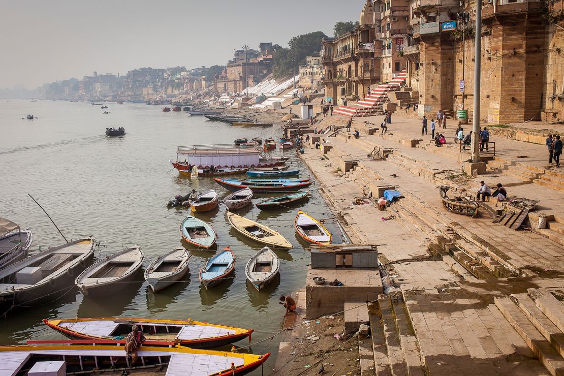 The Ghats on the banks of the Ganges river, in Varanasi, Uttar Pradesh, India.