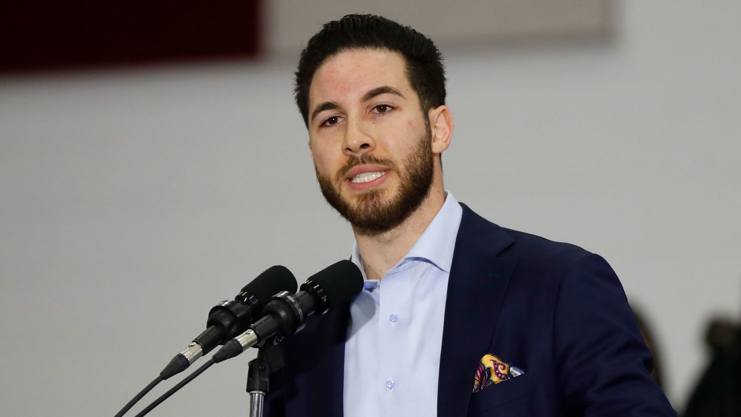 Abdullah Hammoud of Dearborn peaks during a campaign rally on Saturday, March 7, 2020.