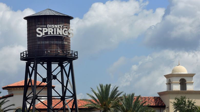 The Disney Springs sign at Walt Disney World in Orlando, Florida, is seen on March 16, 2020