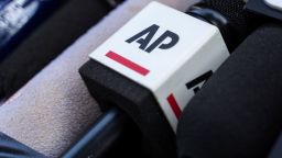 A microphone of Associated Press (AP), an American non-profit news agency is placed outside the Court of Final Appeal as they wait for the verdict of Jimmy Lai's bail. (Photo by Chan Long Hei / SOPA Images/Sipa USA)(Sipa via AP Images)