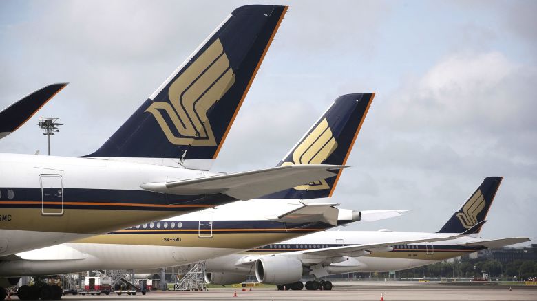 Singapore Airlines planes on the tarmac on 5 December 2020. (Singapore Press via AP Images)