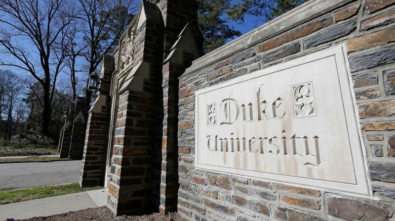 This Jan. 28, 2019 file photo shows the entrance to the main Duke University campus in Durham, N.C.
