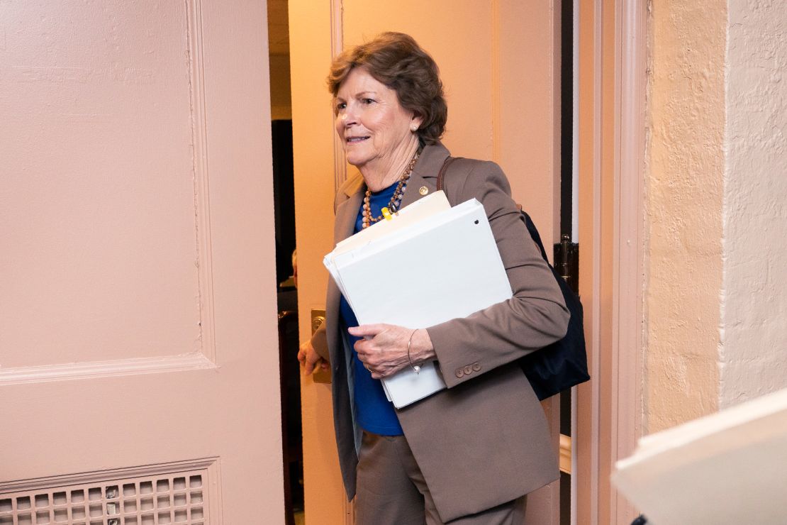 Sen. Jeanne Shaheen leaves a closed-door bipartisan infrastructure meeting on Capitol Hill in Washington, DC, on June 22, 2021.