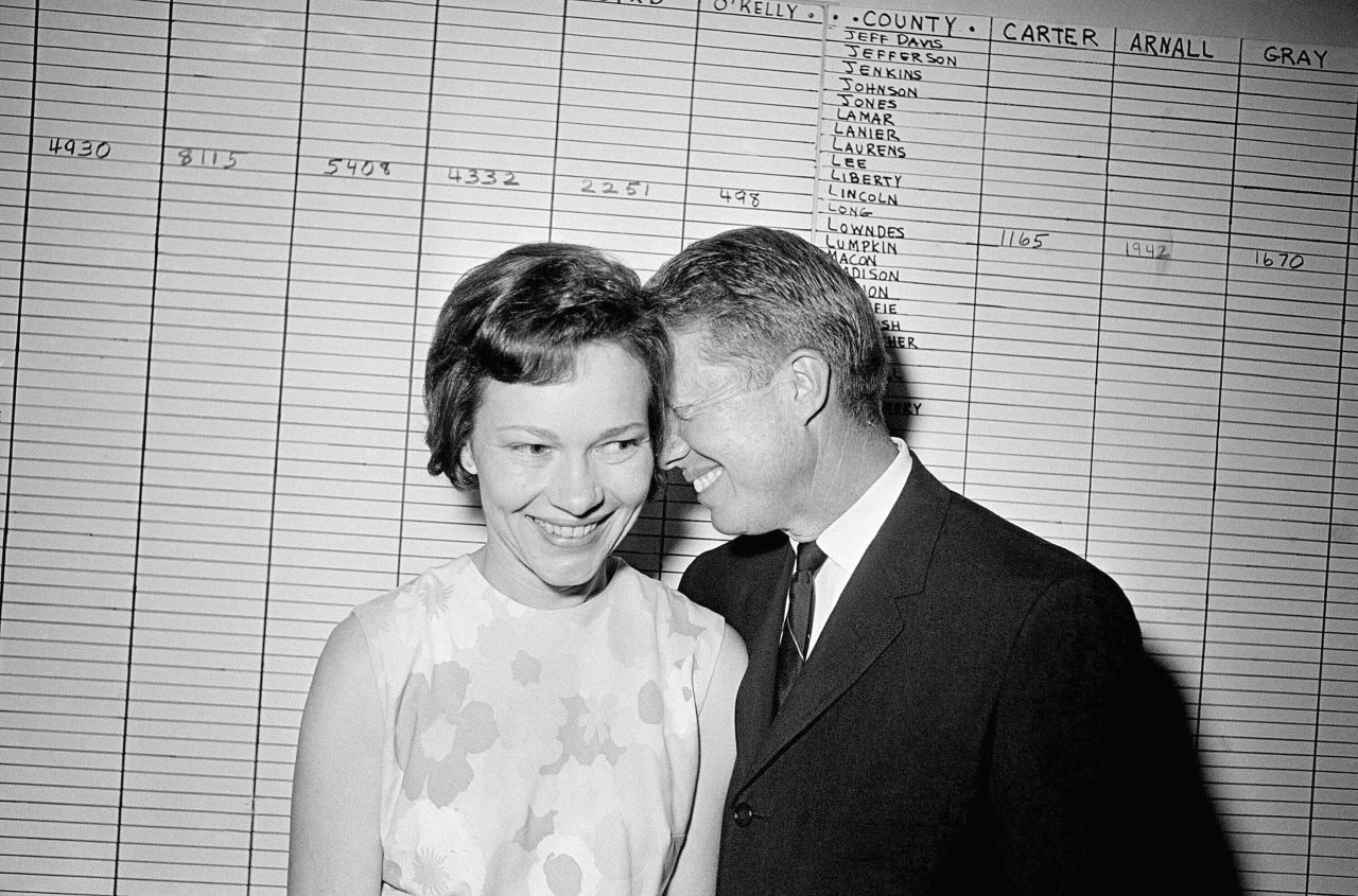 The Carters share a light moment at his campaign headquarters in Atlanta in 1966. Jimmy, a Georgia state senator at the time, ran for governor but lost in the Democratic primary.