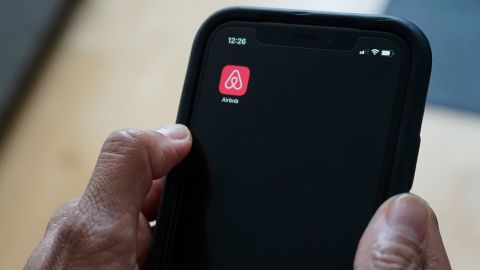 The Airbnb app is seen on a smartphone in Brooklyn, N.Y., Monday, July 26, 2021.