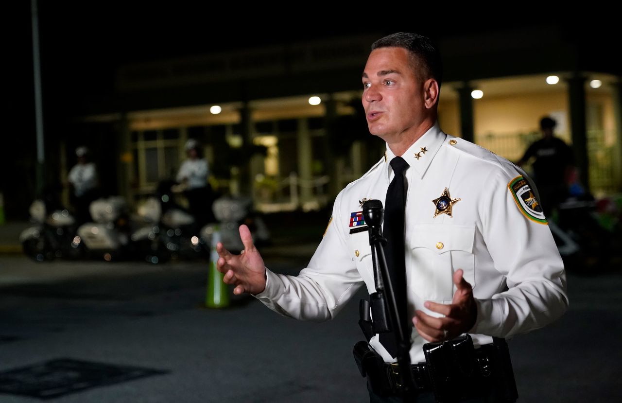 Hillsborough Florida County Sheriff Chad Chronister speaks to reporters in Riverview, Florida, in 2021.