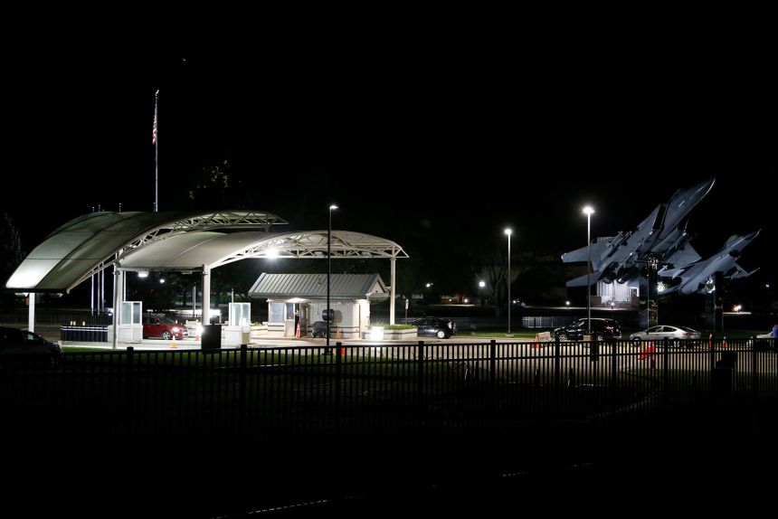 The main gate of Wright-Patterson Air Force Base is seen on September 10, 2021, in Dayton, Ohio.