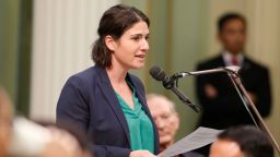 FILE — In this Jan 21, 2020 file photo Democratic Assemblywoman Rebecca Bauer-Kahan speaks during the Assembly session at the Capitol in Sacramento, Calif. On Friday, Sept.10, 20221, Bauer-Kahan spoke in a support of a bill that would stop police in California from arresting anyone for loitering with the intent to engage in prostitution. Lawmakers approved the measure, by state Democratic state Sen. Scott Wiener. (AP Photo/Rich Pedroncelli, File)