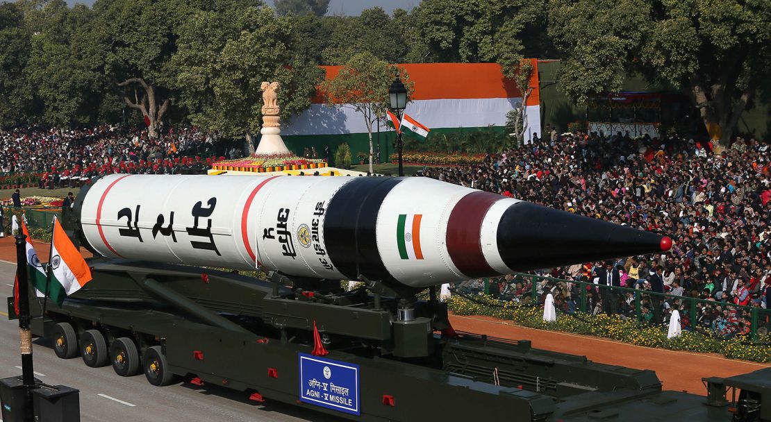 A long range ballistic Agni-V missile is displayed during Republic Day parade, in New Delhi, India, on January 26, 2013.