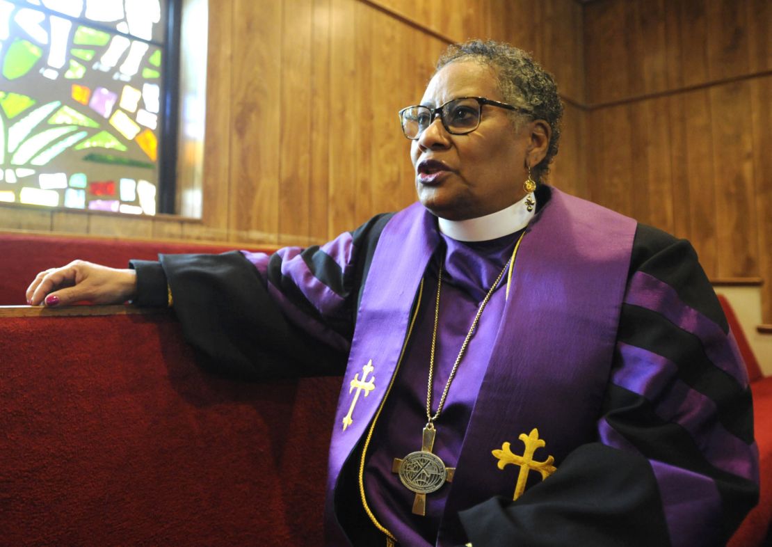 Bishop Teresa Jefferson-Snorton of the Christian Methodist Episcopal Church is shown at Moody Temple CME Church in Fairfield, Alabama, on November 16, 2021. Jefferson-Snorton is the CME Church's first and only woman bishop.