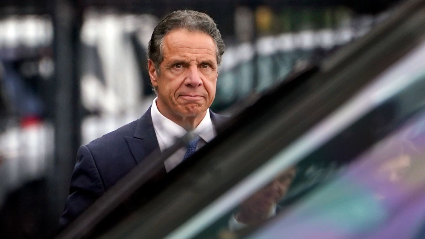 New York Gov. Andrew Cuomo prepares to board a helicopter after announcing his resignation on August 10, 2021, in New York.