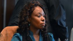 A tear runs down Crystal Mangum's face as her verdict of being guilty of second-degree murder is read Friday Nov. 22, 2013 in the stabbing death of her boyfriend, Reginald Daye, in 2011. Superior Court Judge Paul Ridgeway sentenced Mangum to a minimum of 14 years and two months to a maximum of 18 years in prison.