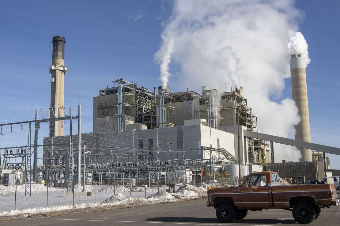 Steam billows from stacks at the Naughton Power Plant in Kemmerer, Wyoming, on January 12, 2022. The power plant is set to be closed in 2025, and TerraPower announced Kemmerer will be the site of a demonstration nuclear reactor.