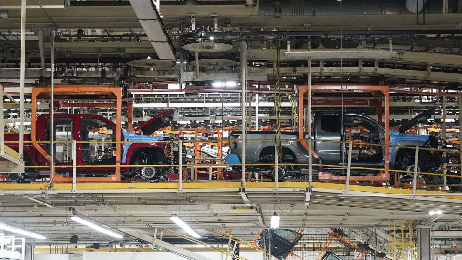 Trucks are lined up on the assembly line at Nissan's Canton Vehicle Assembly Plant, Thursday, Feb. 17, 2022, in Canton, Mississippi.