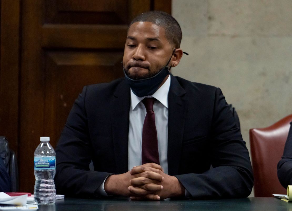 Jussie Smollett listens as his sentence is read at the Leighton Criminal Court Building on March 10, 2022, in Chicago.