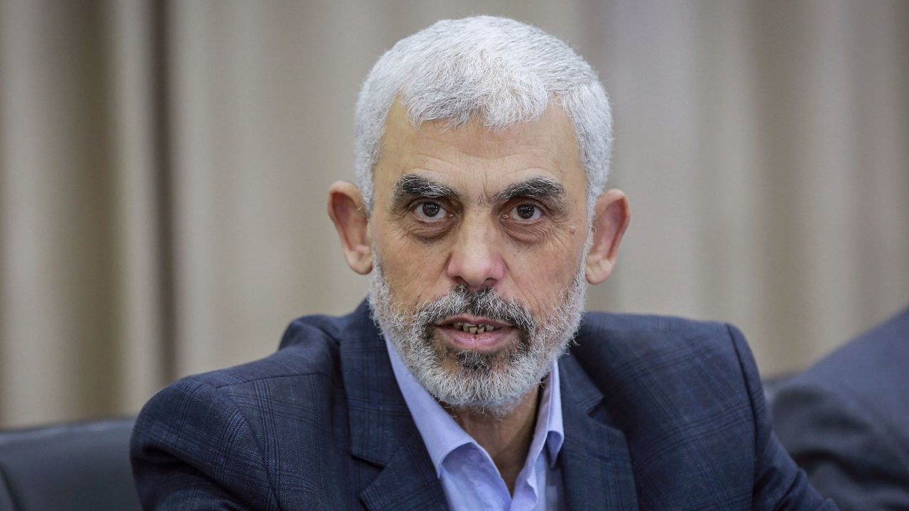 Yahya Sinwar hosts a meeting at Hamas President's office in Gaza City on April 13, 2022.