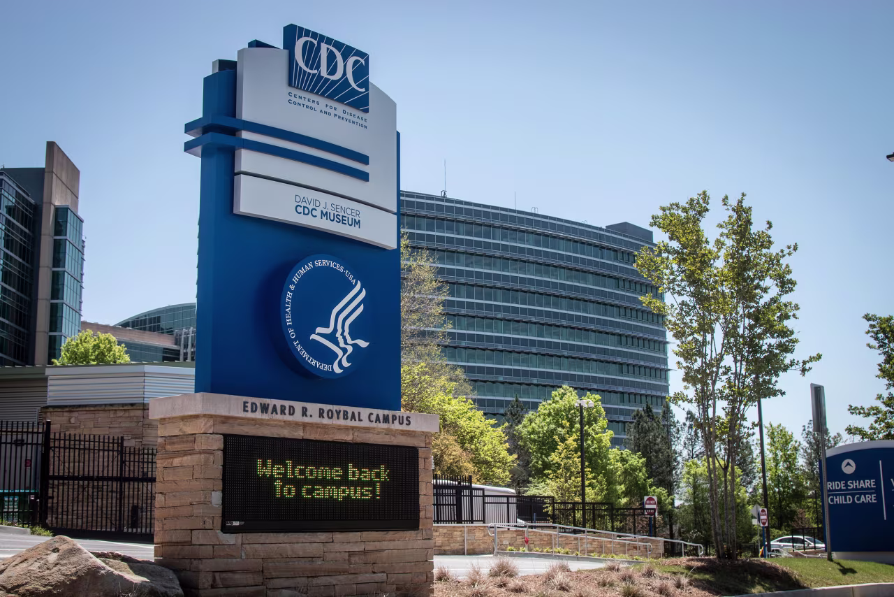 The entrance to the Centers for Disease Control and Prevention is seen on April 19, 2022, in Atlanta.