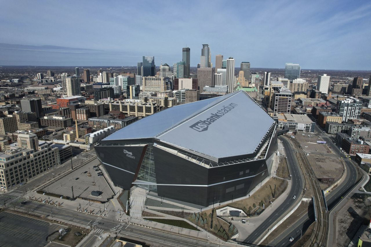 An aerial view of US Bank Stadium, the home of the Minnesota Vikings.