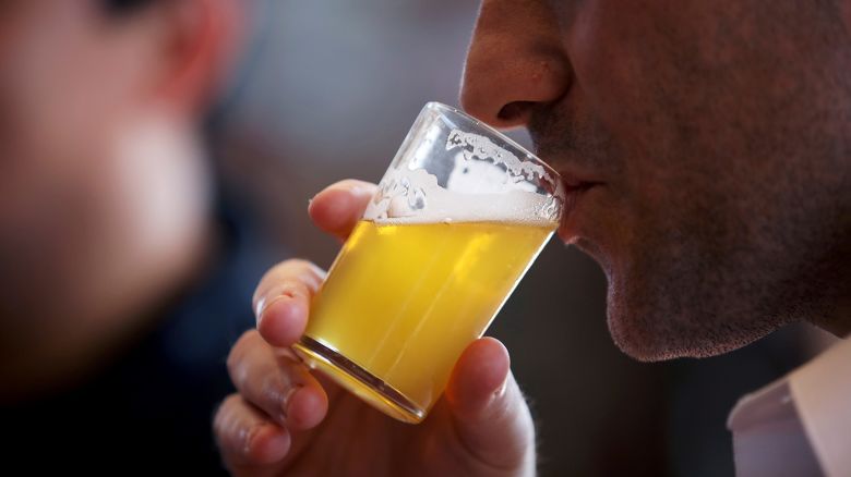 Zachary Stewart drinks a glass of San Franpsycho IPA during a tour at Anchor Public Taps, located at 1705 Mariposa St., in San Francisco, Calif., on Thursday, May 2, 2019. (Yalonda M. James/San Francisco Chronicle via AP)