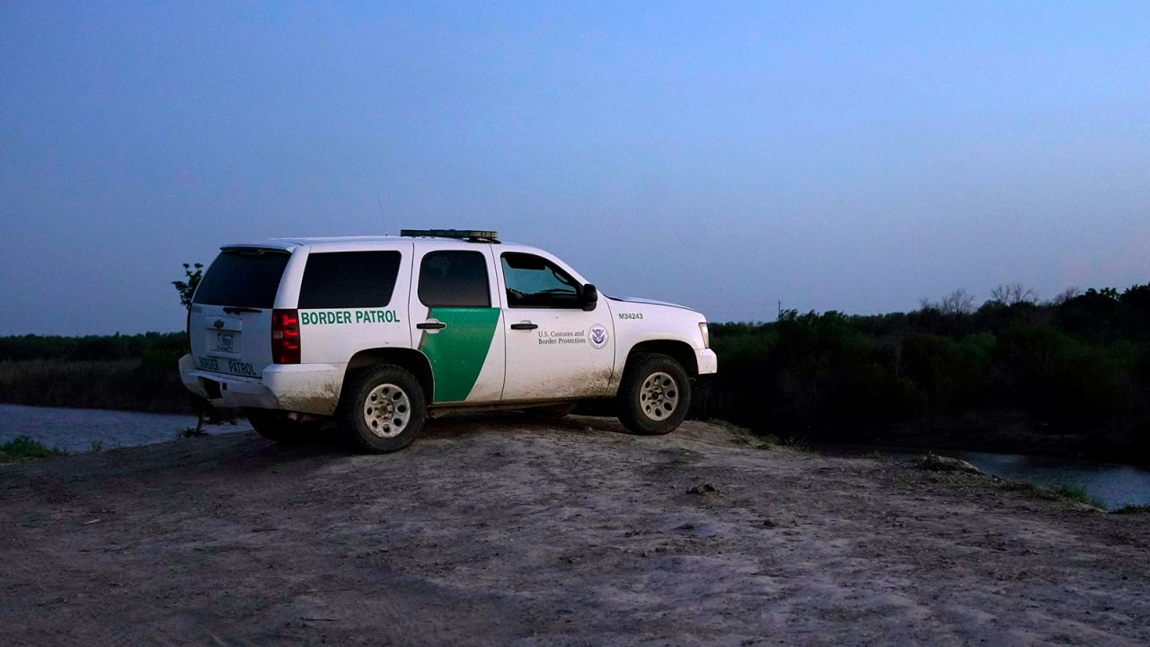 A US Border Patrol vehicle is stationed along the Rio Grande on May 28, in Rio Bravo, Texas, USA.