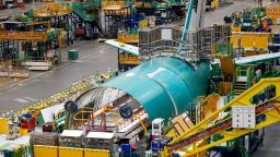 A the rear fuselage section of a 777 freighter is seen at Boeing's Everett Production Facility Wednesday, June 15, 2022, in Everett, Wash.