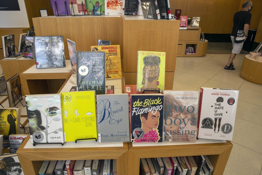 Banned books are visible at the Central Library, a branch of the Brooklyn Public Library system, in New York City on Thursday, July 7, 2022.