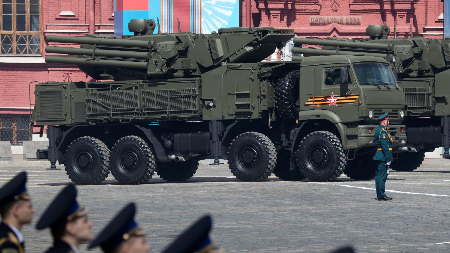 FILE - This 2021 photo shows Russian surface-to-air missile and anti-aircraft artillery weapon system Pantsir-S1 roll along Red Square during a rehearsal for the Victory Day military parade in Moscow, Russia.