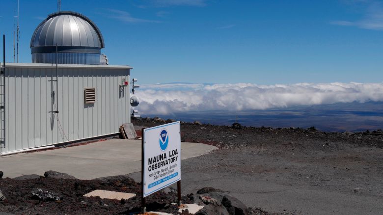 FILE - This 2019 photo provided by NOAA shows the Mauna Loa Atmospheric Baseline Observatory, high atop Hawaii's largest mountain in order to sample well-mixed background air free of local pollution. Mauna Loa’s volcano eruption has temporarily knocked off power to the world’s premier station that measures heat-trapping carbon dioxide in the atmosphere, but officials said that there are hundreds of other carbon dioxide monitoring sites across the globe. (Susan Cobb/NOAA Global Monitoring Laboratory via AP, File)