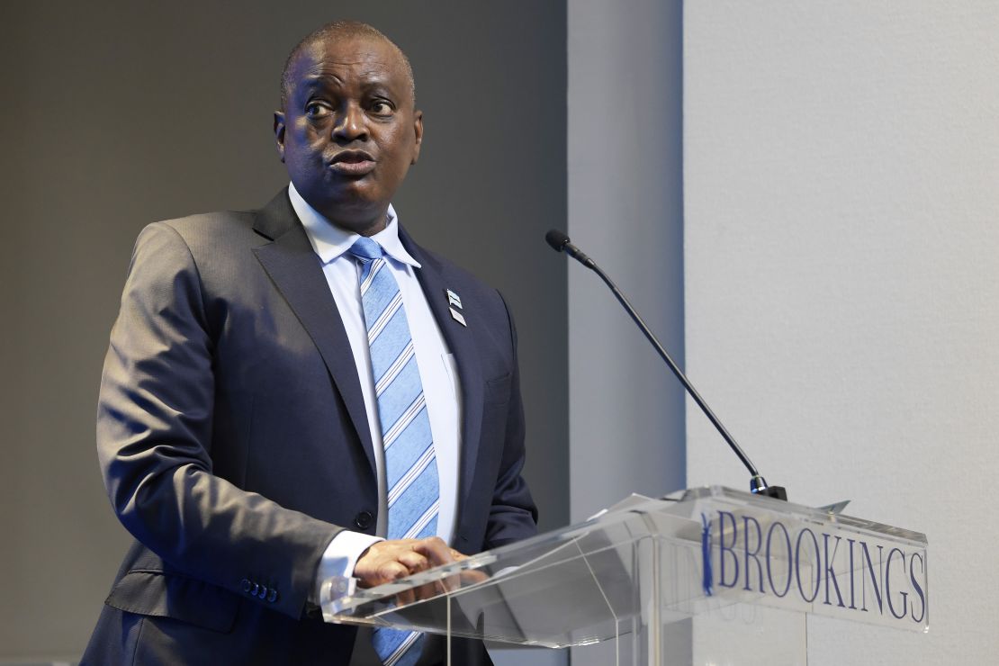 Republic of Botswana President H.E. Mokgweetsi Masisi speaks about tackling Climate Change, curbing the burden of HIV/AIDS, and promoting sustainable growth and good governance during a conversation, today on December 13, 2022 at Brookings Institute/Think Tank in Washington DC, USA. (Photo by Lenin Nolly/Sipa USA)(Sipa via AP Images)