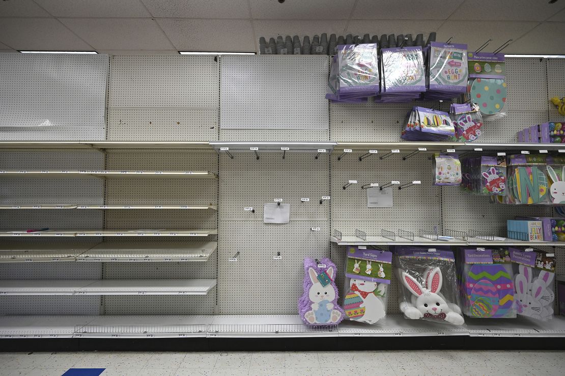 Shelves are emptied for seasonal decorations replacement at a Party City retail store in the Queens borough of New York City, NY, on January 8, 2022. A company team visiting China last year scrambled to return home early.