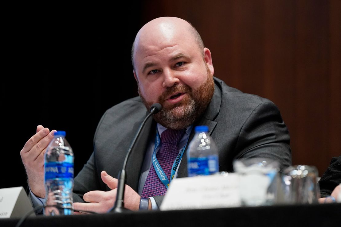 Ben Hovland, Chair of the U.S. Election Assistance Commission, speaks at the National Association of Secretaries of State winter meeting, Feb. 16, 2023, in Washington.