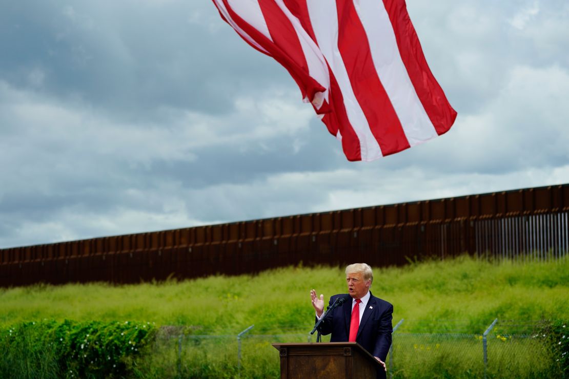 President Donald Trump speaks during a visit to the border wall in Pharr, Texas, on June 30, 2021.