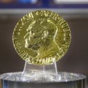 1998 Nobel Peace Prize medal awarded to the late John Hume, on display in Derry's Guildhall.The prize was jointly awarded to John and Sir David Trimble for their role in the Northern Ireland peace process. (Press Association via AP Images)