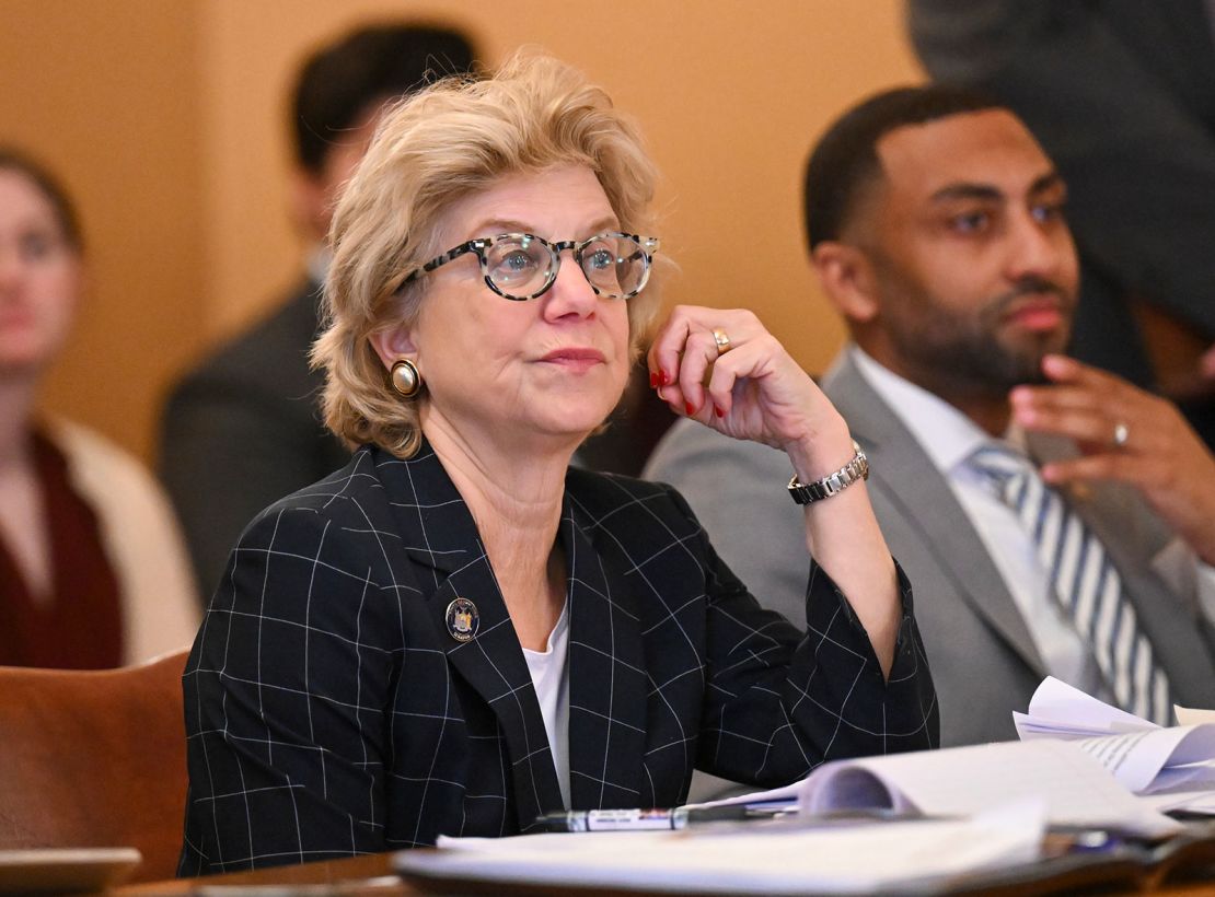 New York state Sen. Shelley Mayer at a state Senate Judiciary Committee hearing in April 2023, in Albany.