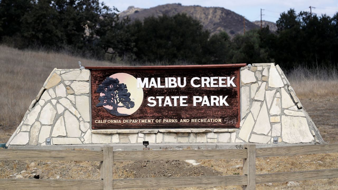 The entrance to the Malibu Creek State Park in Calabasas, California, is pictured on October 11, 2018.