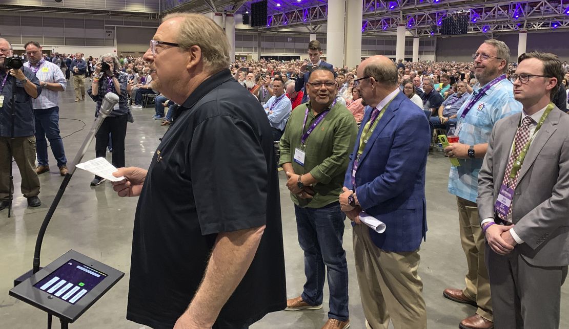 Rick Warren, founding pastor of Saddleback Church in Southern California, makes an appeal to the Southern Baptist Convention during its annual meeting in New Orleans on June 13, 2023, to let his church back into the denomination. The SBC Executive Committee expelled Saddleback for having women pastors.