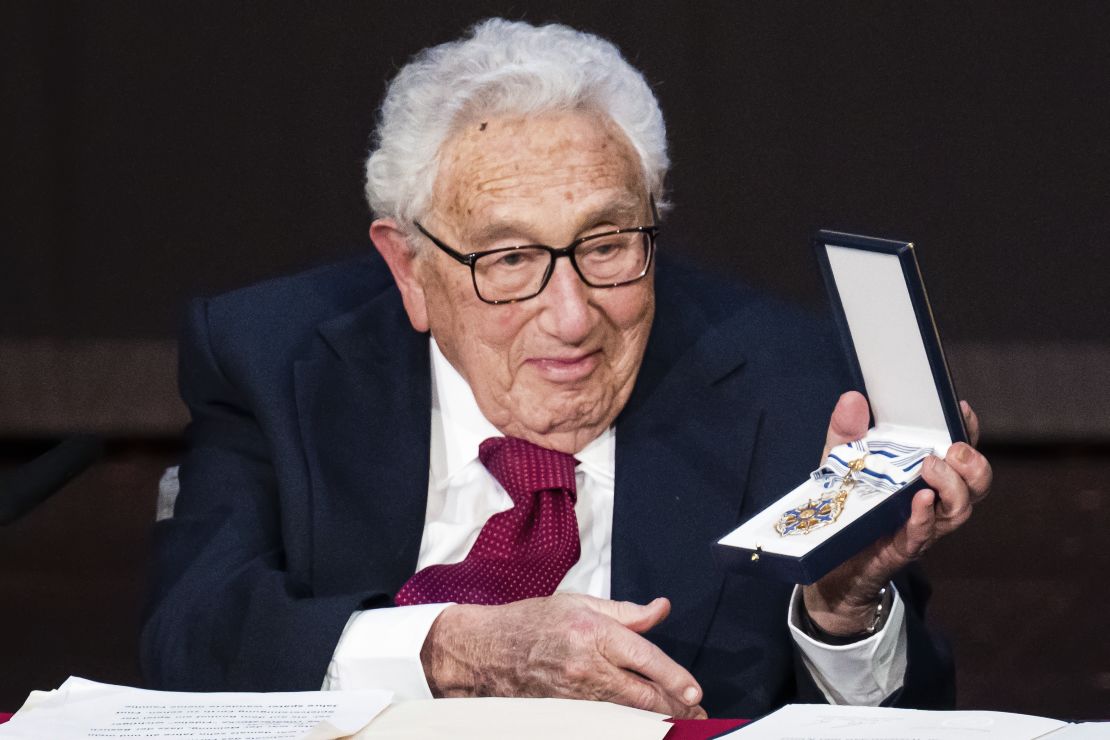 Kissinger receives the "Bavarian Order of Maximilian for Science and the Arts" during a reception in Fuerth, Germany, June 20, 2023.