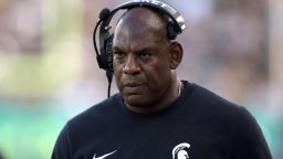 FILE - Michigan State coach Mel Tucker walks the sideline during the second half of an NCAA college football game against Richmond, Saturday, Sept. 9, 2023, in East Lansing, Mich. Michigan State athletic director Alan Haller has informed suspended football coach Mel Tucker he is being fired for cause without compensation for his conduct with activist and rape survivor Brenda Tracy. âThe notice provides Tucker with seven calendar days to respond and present reasons to me and the interim president as to why he should not be terminated for cause,â Haller said in a statement sent by the school on Monday, Sept. 18. (AP Photo/Al Goldis, File)