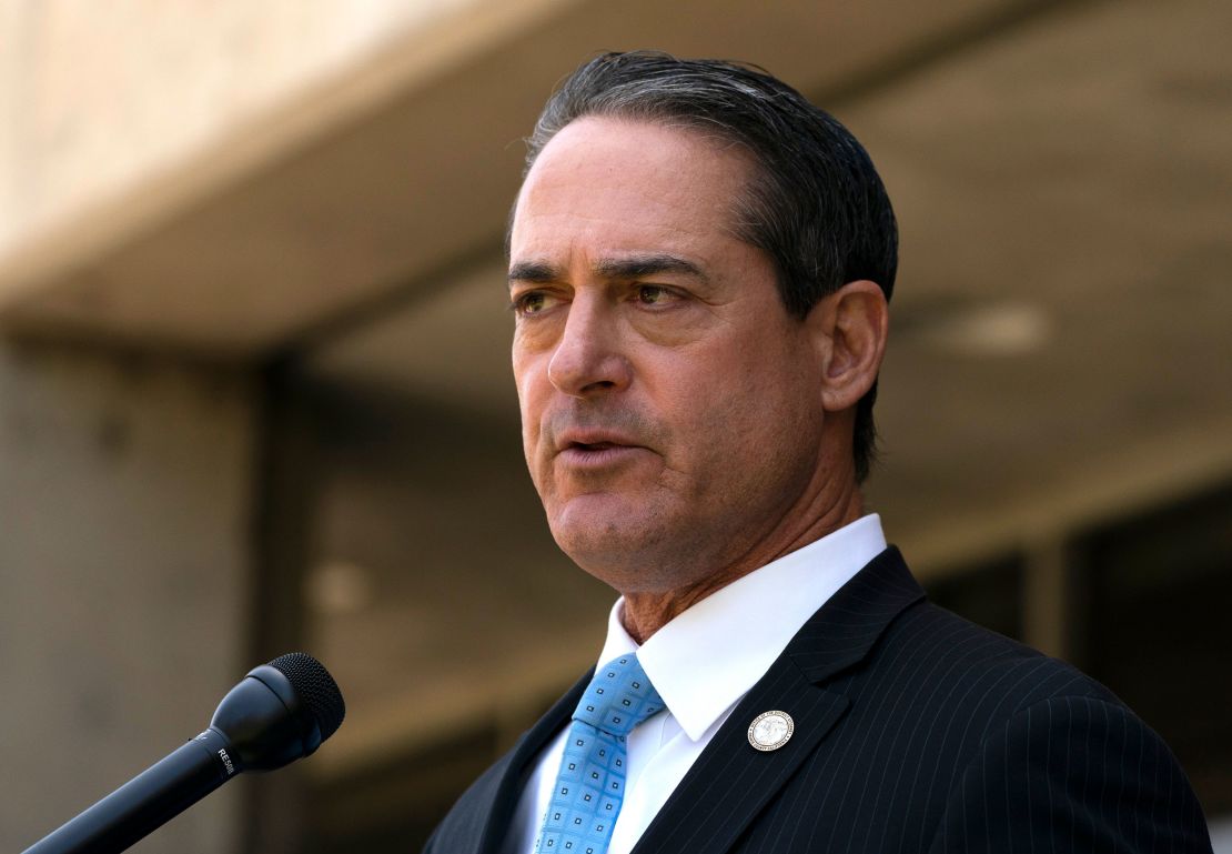 Orange County District Attorney Todd Spitzer speaks during a news conference in Santa Ana, California, on May 16, 2022.