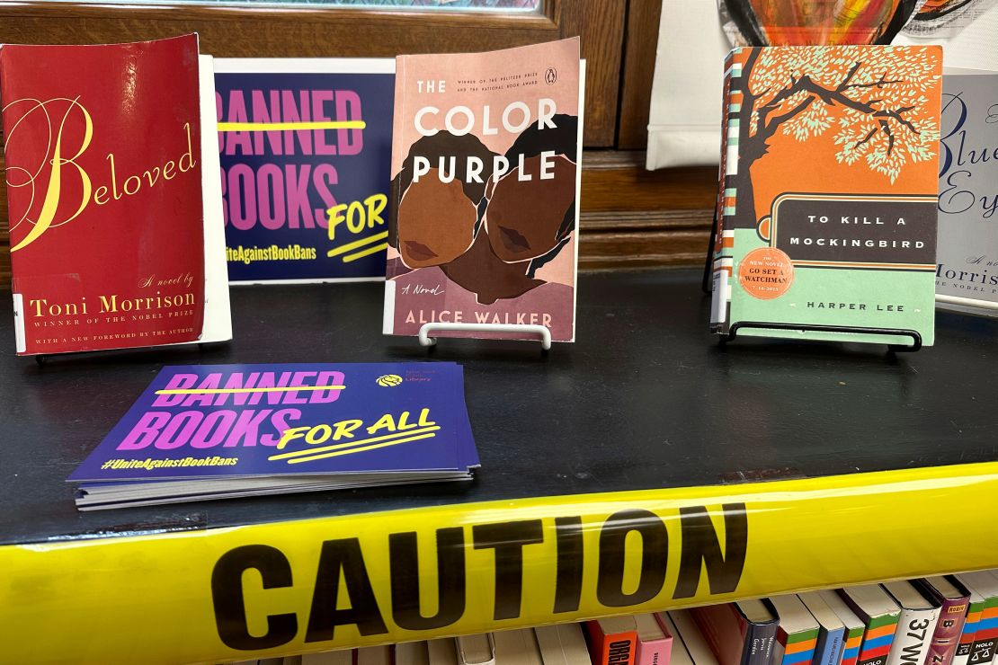 A 2023 Banned Books Week display at a branch of the New York Public Library.