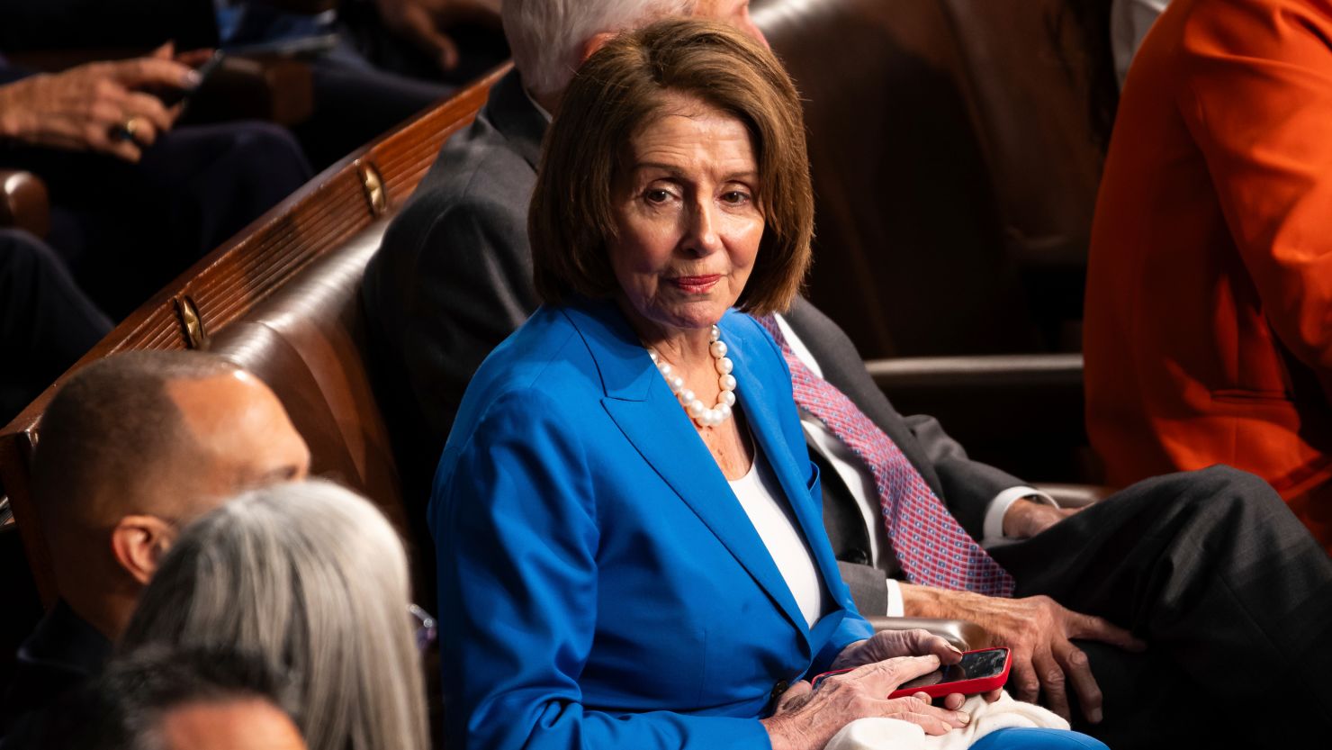 House Speaker Emerita Nancy Pelosi (D-Calif.) is seen on the House floor during a vote to elect a Speaker of the House at the US Capitol October 17, 2023.