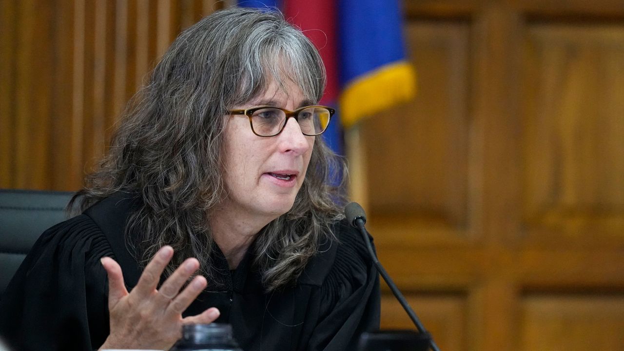 Judge Sarah B. Wallace presides over a hearing for a lawsuit that seeks to keep former President Donald Trump off the state ballot, in court in Denver on Monday, Oct. 30, 2023.